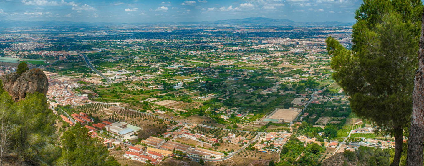Panoramic view of the Murcia region in Spain from a hill