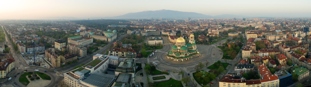 Aerial view of St. Alexander Nevsky Cathedral, Sofia, Bulgaria