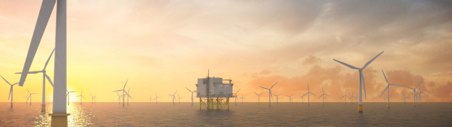 windmills on a sunset for HVDC technology with Dogger Bank