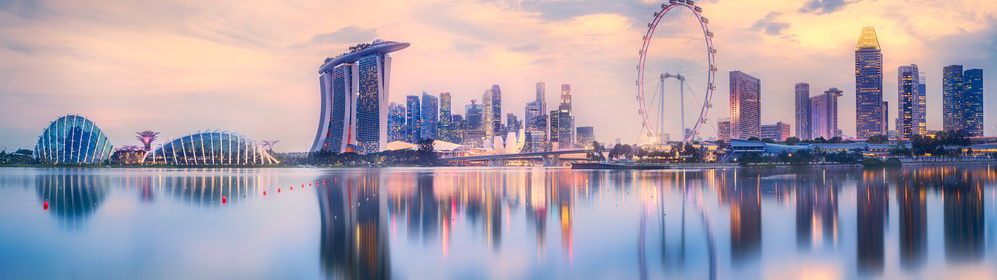 Vibrant panorama background of Singapore skyline at the business bay