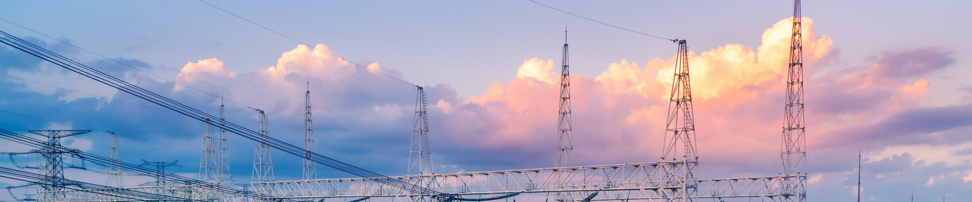 Aerial view of a high voltage substation.