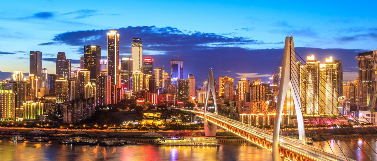 Chongqing architectural scenery and rivers and sky at night