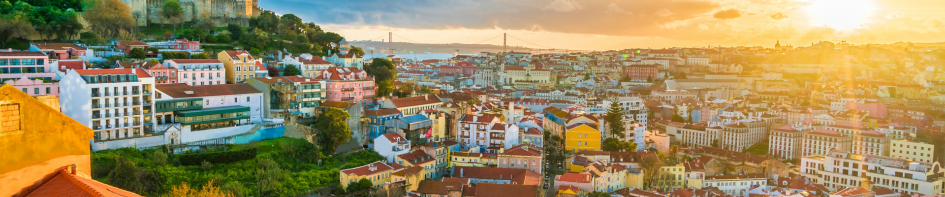 Panoramic view of Lisbon at sunset,  Portugal