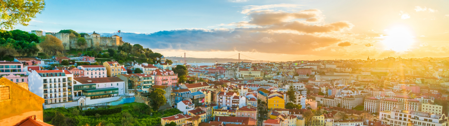 Panoramic view of Lisbon at sunset,  Portugal