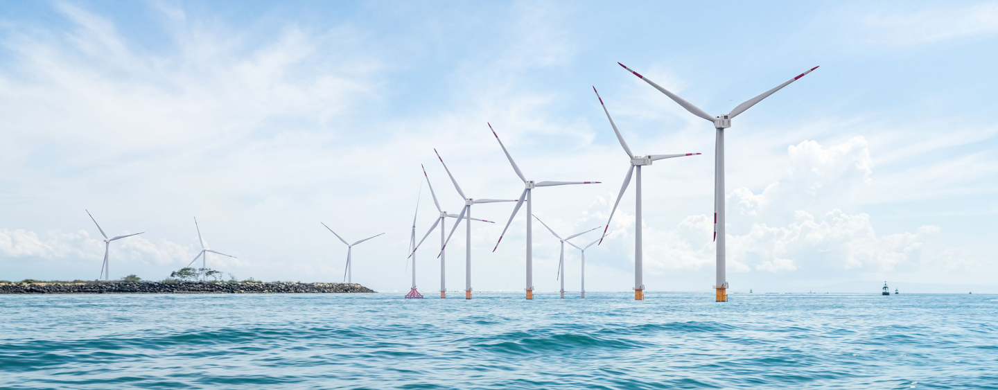 offshore wind farm with beautiful seascape , indonesia
