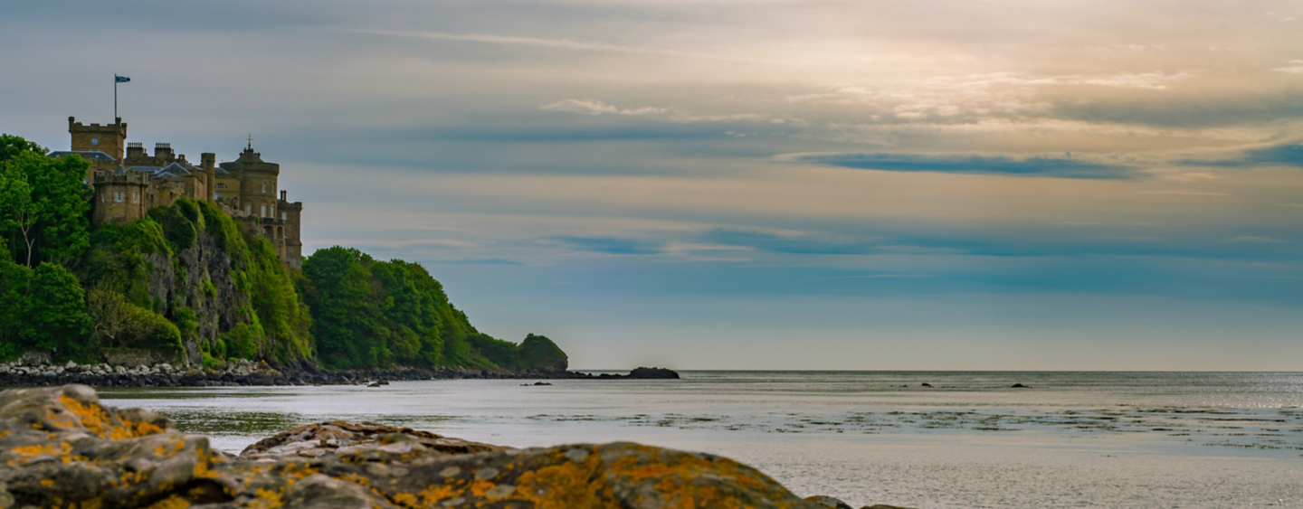 View from the Beach of Culzean Castle on the Ayrshire Coast Near Glasgow in Scotland