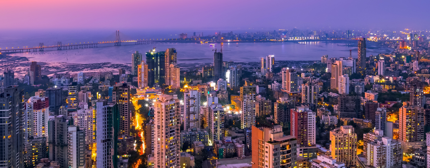 Mumbai's cityscape around the Bandra Worli Sea Link as seen from the top of a 240 metre tall tower. This is the skyline of Prabhadevi and Dadar in Mumbai. 