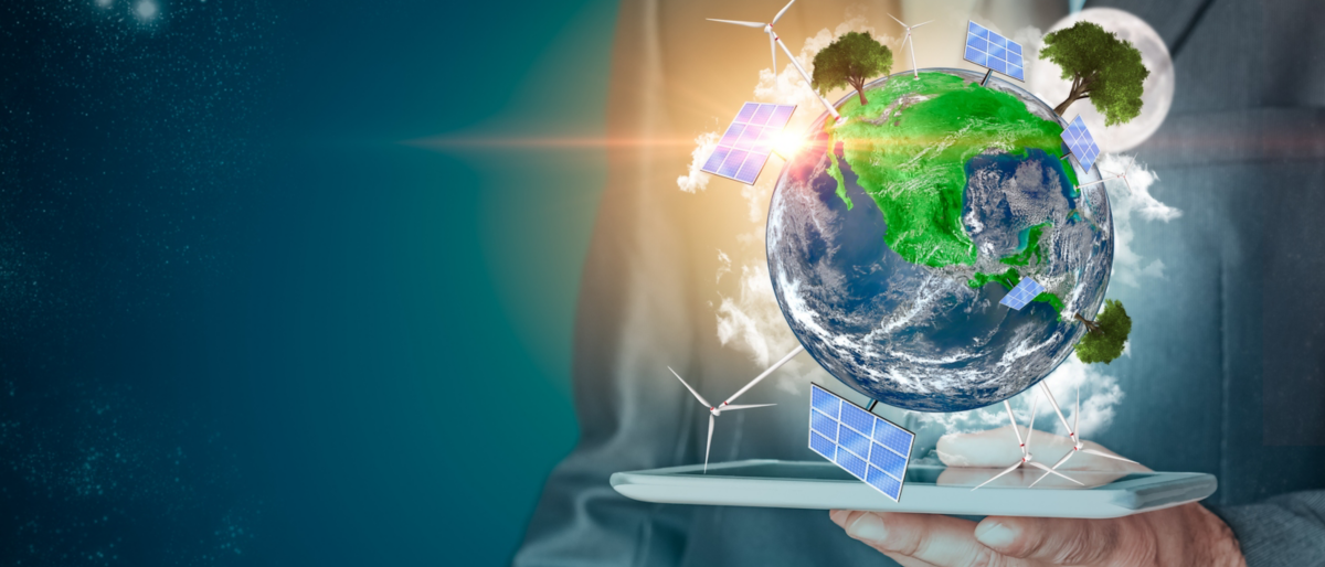 Businessman with Green planet. Renewable energy and efficency concept. 3D rendering. Environmental biodiversity. 3D rendering. Some Elements Of This Image Provided By NASA