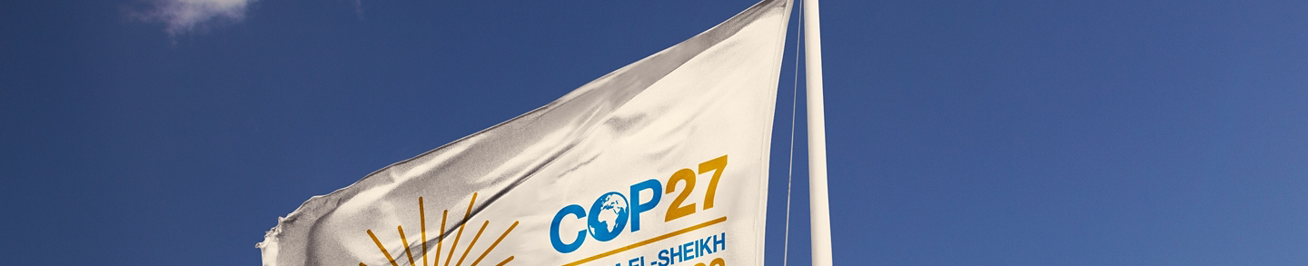 June 14, 2022, Brazil. The 2022 United Nations Climate Change Conference COP27 soon appears on a flag. Event will be on 7-18 November 2022, in Sharm El-Sheikh, Egypt