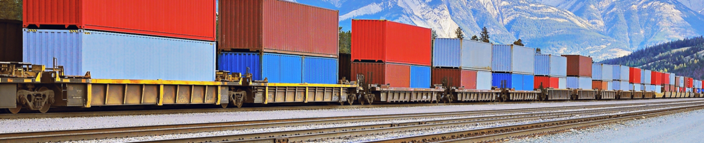 Freight comtainer train in Jasper. Alberta. Canada.
