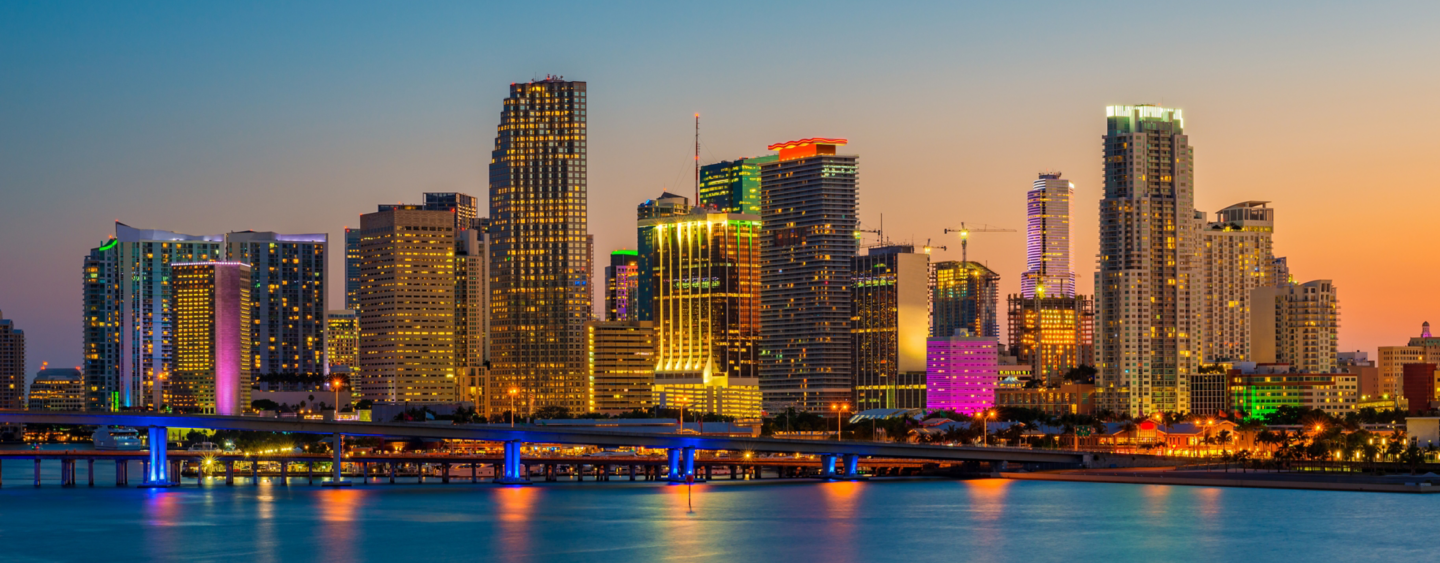 Skyline of Miami Florida USA at Sunset