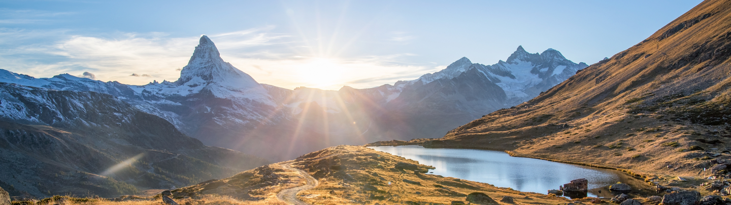 Stellisee and Matterhorn mountain in the Swiss Alps, Switzerland